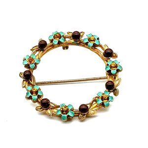 Antique Mourning Brooch with Hinged Pendant Bale, Gold Wreath with Citrine
